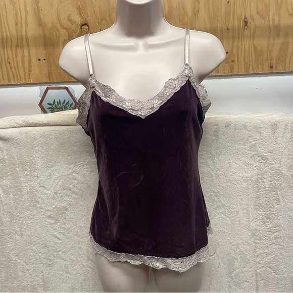 New York & co Y2K purple Velvet Camisole with Lace Trim boho witchy whimsigoth M - Picture 8 of 8